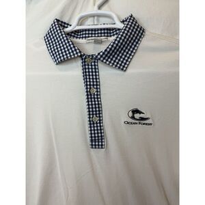 Peter Miller‎ L S/S Polo White With Blue Gingham Collar Ocean Forest Golf Club